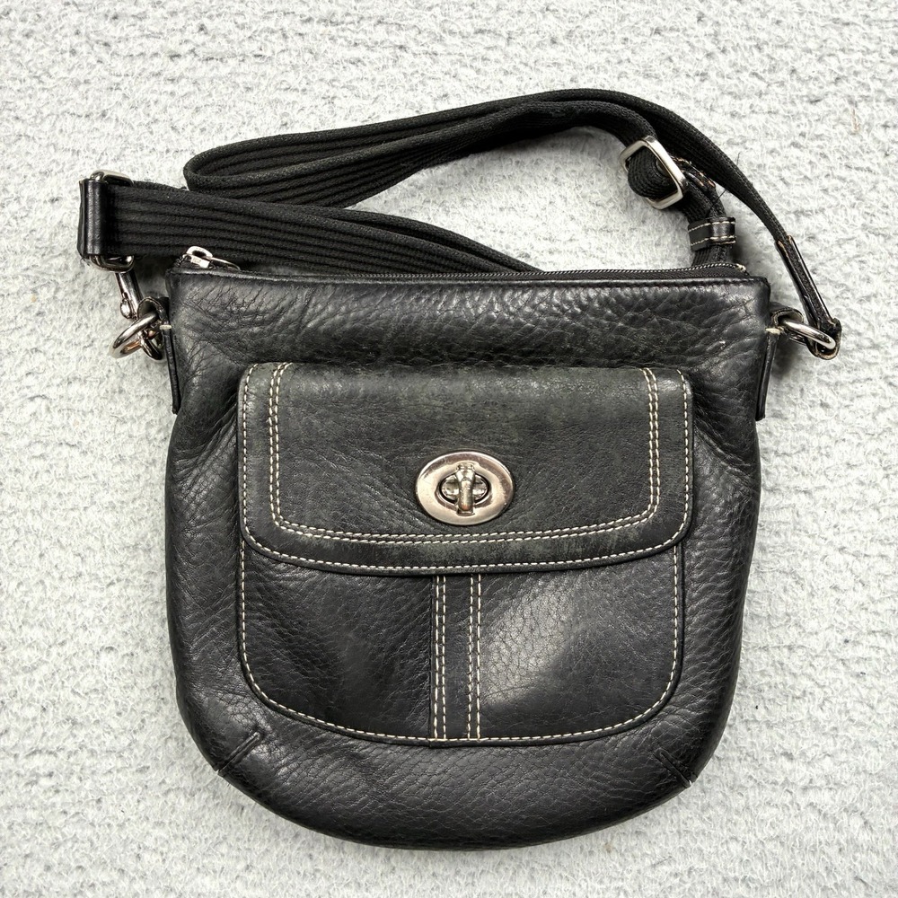 Coach Hamilton Swingpack Crossbody Bag Black Pebbled Leather Handbag Purse